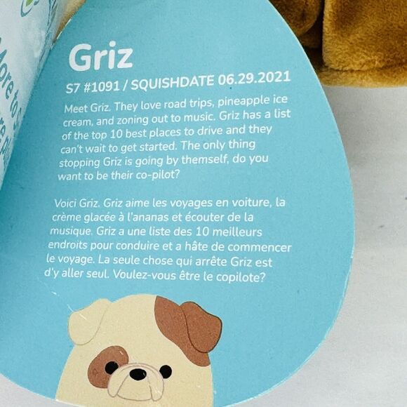 Squishmallow Griz the Bulldog Tan Brown 7" NEW - Picture 8 of 12